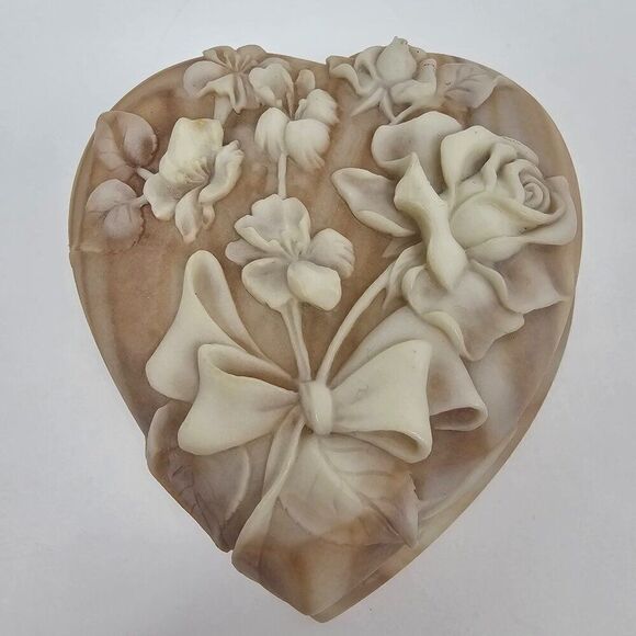 Vintage Avondale Crushed Glass Heart Floral Ribbon Bow Trinket Jewelry Box - Picture 1 of 15
